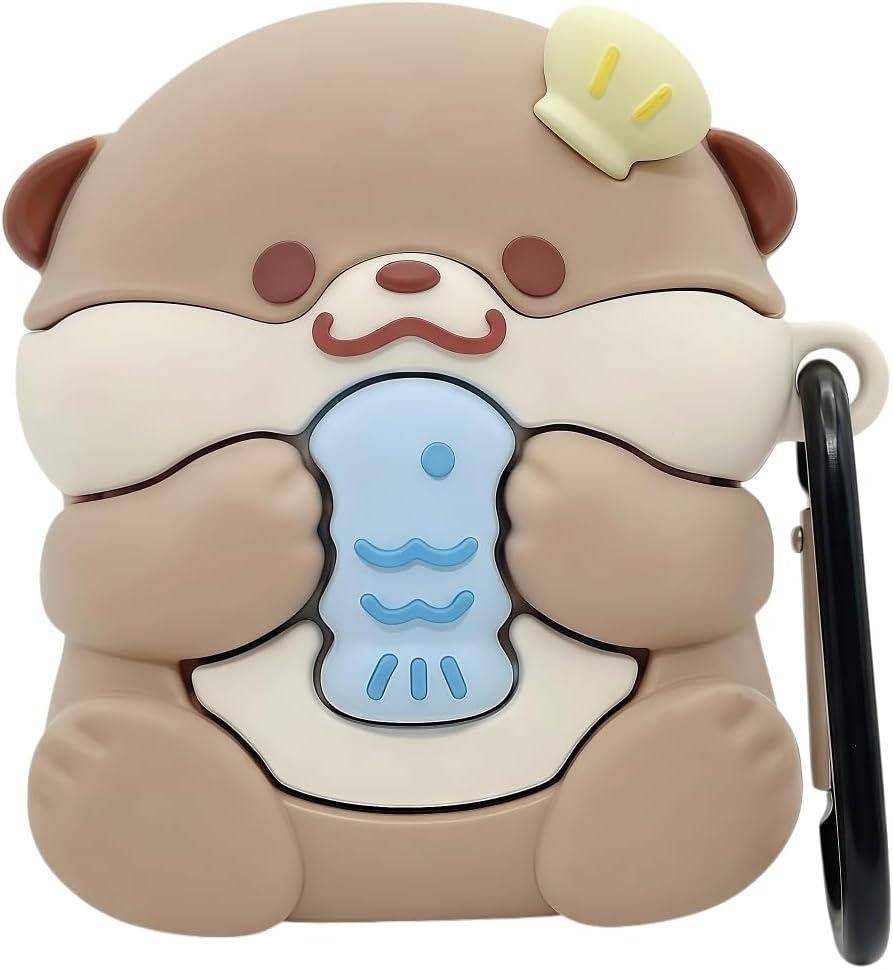 Cute Kawaii Case for AirPods 4, Case Cover Compatible with AirPod 4th Generation 2024, Funny Otter Shockproof Protective Earbuds Cover for Air pods 4 Gen, Keychain Accessories for Girls Women