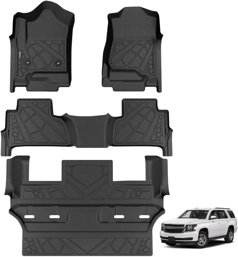 KARPAL Floor Mats for 2015-2020 Chevy Tahoe/GMC Yukon (Not for XL), with 2nd Row Bucket Seats (7seats) Cover Protector, All-Weather TPE Custom Fit Floor Liners Car Accessories