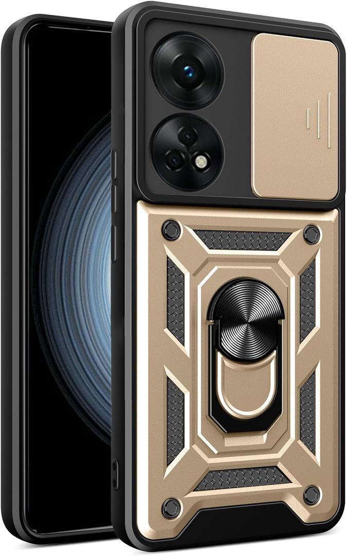 Compatible with Oppo A78 4G Bracket Shell, with Slide Camera Lens Cover Compatible with Oppo A78 4G CPH2565 Case Gold
