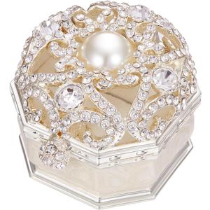 Double Ring Box for Wedding Ceremony, Engagement Proposal, Vintage White Crystal Gift (2 Slot)