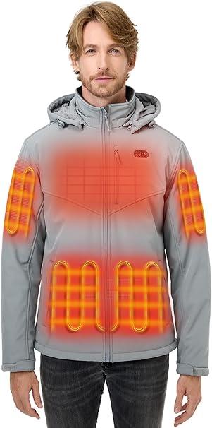 ORORO Men's Dual Control Heated Jacket with 5 Heat Zones (Pocket Heating), Heating Coat with Battery (Large, Grey)