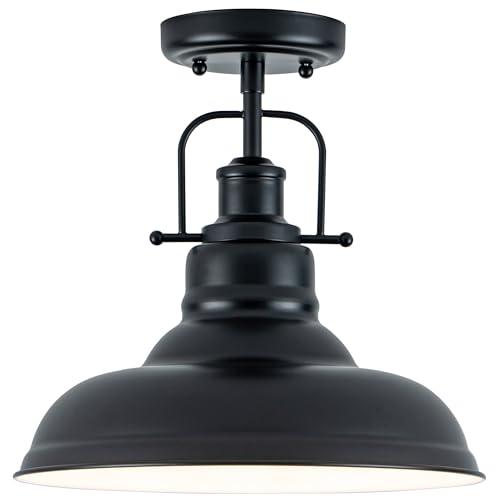 Zlepmlla Famrhouse Ceiling Light, Semi Flush Mount Light Fixture with Metal Dome Shade, Balck Ceiling Light for Hallway, Entryway,Kitchen