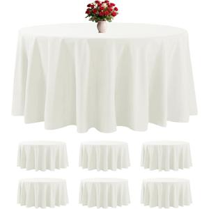 6 Pack Ivory Round Tablecloths 132 Inches Table Cloth Stain and Wrinkle Resistant Washable Polyester Table Cover Fabric for Party, Wedding,Dining,and Banquet Decoration