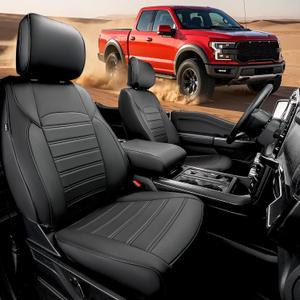 Super Cover for Ford F150 Seat Covers 2015-2025, Full Covered Leather Seat Protectors Truck Pickup Waterproof for F-150 2024 2023 2022 2021 Accessories, Only Fit 1st Row Bucket Seat SuperCrew (XL,XLT) (Black)
