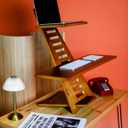 Sleekform Standing Desk Converter - Elevation Stand, Laptop Riser, Adjustable Height Sit to Stand Desk Converter Workstation for Office and Home, Table Top Wood Portable - Walnut (Walnut With Tote Bag)