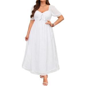Plus Size Summer Dress - 2025 Graduation Beach Wedding Guest Tie Front Maxi Sundress (White) 20 Plus