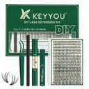 KEYYOU Lash Extension Kit DIY 300Pcs Lash Clusters Eyelash Extension Kit 30D C Curl 9-18MIX Lash Clusters Kit with Lash Glue Remover Applicator Easy to Use for Beginners(Kit,30D-C,9-18MIX)