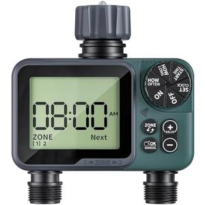 Sprinkler Timer 2 Zone, Programmable Water Timer for Garden Hose with Rain Delay, Manual and Automatic Irrigation Controller System, Waterproof Water Hose Timers for Yard, Lawn, Pool