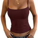 RoseSeek Women's Striped Tank Top Y2K Crop Tops Spaghetti Strap Cami Tops (Red, L)