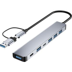 Upgrade USB C/USB Hub, BERLAT Aluminum 7 in 1 USB C & USB Hub with USB 3.0, USB 2.0 Ports for PC/Laptops/MacBook Pro/Air/iMac/iPad and More Devices