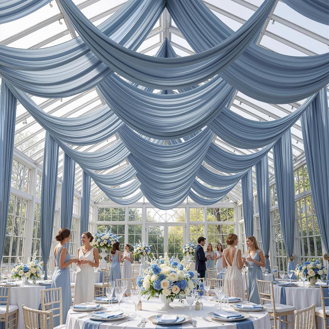 PartyVillage 10 Panels 5ftx30ft Dusty Blue Ceiling Drapes for Wedding Party, 60"W x 360"L