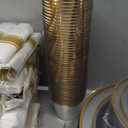 WELLIFE 350PCS Clear-Gold Plastic Plates - 100 Disposable Plates, 150Plastic Silverware, 50 Cups, 50 Napkins for Wedding & Party