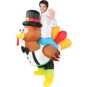 Thanksgiving Inflatable Turkey Costume Unisex Adult Ride On Turkey Costume Onesie Outfit Fancy Dress Costumes Blow up Fun Suit Outfit for Men and Women Holiday Party Cosplay Half Body