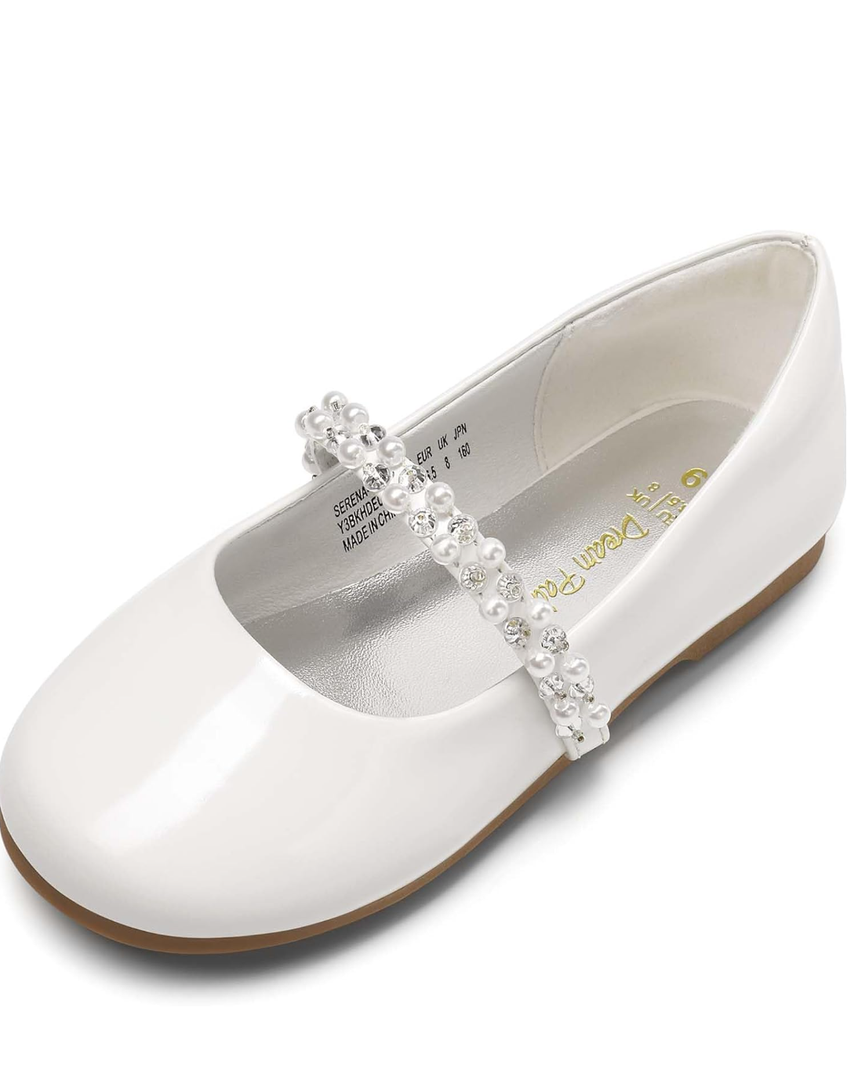 DREAM PAIRS Girls Mary Jane Dress Shoes Ballerina Flats for Wedding, Party (Toddler/Little Kid/Big Kid) 4T, White