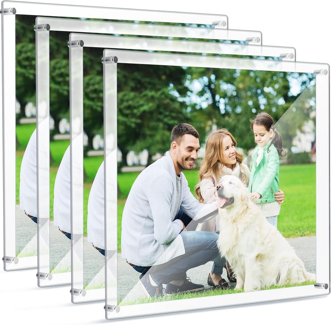 Chunful 2 Pack Clear Acrylic Wall Mount Floating Frameless Picture Frame Display Photo Frame Bulk for Poster Photography Office Room Decor (16 x 20 Inch)