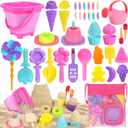Collapsible Beach Toys Set for Kids 3-10, Collapsible Sand Bucket Shovels Set with Mesh Bag and Beach Molds, Ice Cream Sand Toys for Beach, Sandbox Travel Toys for Kids Toddlers Girls
