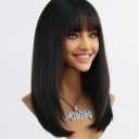 Black with Bangs Wigs for Women Long Black Wig with Bangs Synthetic Wig