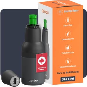 Asobu Frosty Beer Holder 2 Go Vacuum Insulated Double Walled Stainless Steel Beer Can and Bottle Cooler with Beer Opener Eco Friendly and Bpa Free (Smoke)