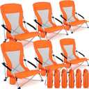 6 Packs Low Beach Chairs Portable Folding Beach Chairs for Adults with Cup Holder Carry Bag Low Back Camping Chair Lightweight Folding Lawn Chairs for Outdoor Sand Travel Concert (Orange)