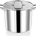 P&P CHEF 10 Quarts Cooking Stock Pot with Lid, Stainless Steel Stockpot Induction Pot for Soup, Tri-Ply Bottom & Clear Glass Lid & Double Handle, Dishwasher Safe