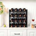 VASMIA Wine Rack, 4-Tier Bamboo Wine Racks Countertop,Sturdy and Durable Wine Storage Cabinet Shelf,16 Bottles Wine Holder for Kitchen Pantry, Black