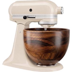 Premium Solid Walnut Wood Mixing Bowl, Compatible with KitchenAid 4.5 & 5 QT Tilt-Head Stand Mixer, Wooden Mixing Bowls for Mixer with Stainless Steel Locking Base, A Thoughtful Gift for Mixer Owners