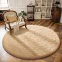 Ophanie Round Rug 4Ft Beige Circle Area Rug, Fluffy Fuzzy Small Bedroom Carpet, Plush Soft Shaggy Floor Living Room Circular Christmas Decor for Kids Boys Girls Home Aesthetic, Nursery, Classroom