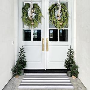 Black and White Striped Rugs, 28x 43 Outdoor Indoor Front Porch Door Mats Cotton Hand-Woven Layered Area Rug Doormat for Entryway Patio Entryway Laundry Bedroom Living Room