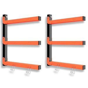 S&R PLKOP Lumber Storage Rack, Wall Mount 3-Level Heavy Duty 460 LB Capacity, Wood Organizer for Garage, Orange Metal Racks (2 Pack) Indoor/Outdoor
