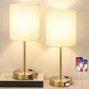 Lynnoland 2 Pack Touch Control Table Bedside Lamps with 2 USB & AC Outlet, 3-Way Dimmable Bedside Nightstand Lamps for Bedroom Living Room Nursery, 800 Lumens 3000K Warmlight Bulbs Included