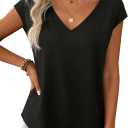 Avanova Women Bow Open Back Backless Tops Cap Short Sleeve V Neck Shirts Summer Casual Black Large (Black, L)