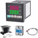 PID Temperature Controller Kit, CGELE Voltage AC 100~240V Comes with SSR 40DA Solid State Relay, K Type Thermocouple Sensor, and Black Heat Sink