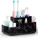 Toothbrush Holder with Anti-Slip, Detachable Bathroom Organizer Countertop for Easy Cleaning, Multifunctional Storage, Bathroom Caddy for Toothpaste, Shaver, Great for Vanity Organizer, Black Marble