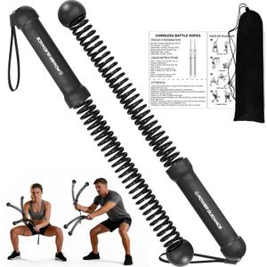 POWER GUIDANCE 2PCS Weighted Ropeless Battle Ropes, Portable Cordless Battle Rope with Non-Slip Handles, Workout Exercise Rope for HIIT, Cardio & StrengthBlack