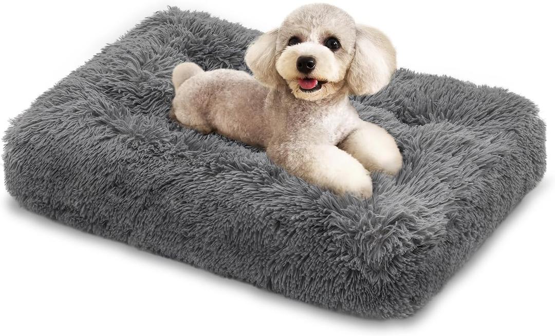 MoNiBloom 28.5"x21"x4" Dog Beds for Small Size Dogs Machine-Washable Long Plush Pet Beds Warming Cozy Soft Bed for Dogs and Cat, Dark Grey