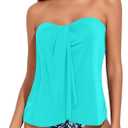 Tempt Me Two Piece Tankini Bathing Suits for Women Halter Bandeau Swim Top with Bottom Flyaway Tummy Control Swimsuit (Large, Aqua Blue Floral)