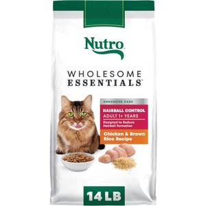Nutro Wholesome Essentials Hairball Control Cat Food Dry Chicken & Brown Rice Recipe, Dry Cat Food for Adults, 14 lb. Bag, BB: 04 Mar 2026