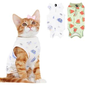 2 PCS Cat Recovery Suit for Spay Abdominal Wounds Cat Onesie for Cats After Surgery Recovery Suit Female Breathable E-Collar Alternative Kitten Onesie Anti Licking, Small