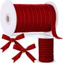 Chuangdi 5/8 Inch, 60 Yard Christmas Velvet Ribbon Vintage Burgundy Ribbons for Gift Wrapping Christmas Tree Ornaments Xmas Party Decoration Wreath Crafts Bow Making