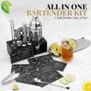 Mixology Bartender Kit with Stand - 15 Piece Bar Tool Set, Silver Bar Set Cocktail Shaker Set for Drink Mixing - Includes Martini Shaker, Jigger, Strainer, Bar Mixer Spoon, Tongs, Opener | Gift Idea, Silver/Black