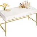 SUPERJARE Vanity Desk with Drawers, 47 inch Computer Desk, Modern Simple Home Office Desks, Makeup Dressing Table for Bedroom - White and Gold