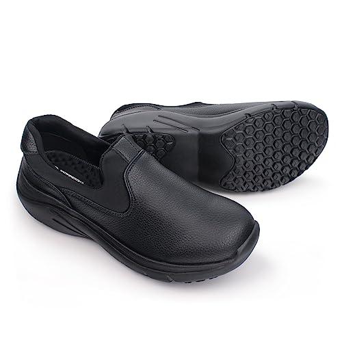 Hawkwell Women's Slip on Lightweight Nursing Shoes Comfortable Slip Resistant Work Shoes, Black Synthetic Leather, 9 M US