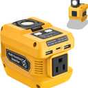 220W Power Inverter Compatible with Dewalt 20V Battery, DC 20V to AC 110V Portable Power Station with 1 AC Outlet, 2 USB Ports & 1 Type-C Fast Charging, 400LM LED Work Light (Yellow)