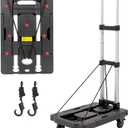 Folding Hand Truck, 330 Lbs Foldable Hand Truck Dolly Cart Heavy Duty Collapsible Trolley Portable Platform Luggage Cart with 5 Wheels & 2 Elastic Ropes for Moving Travel Home Office
