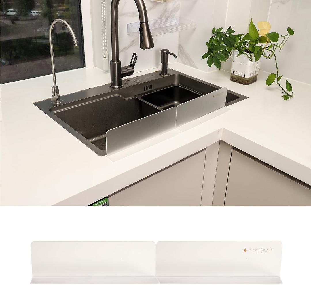 Handwashing Basin Area Splash Guard - Household Acrylic Self-Adhesive Countertop Panel Transparent Acrylic (Frosted) Bathroom Perimeter Water Barrier (10.2x1.2x3.3 in) (2Pack)