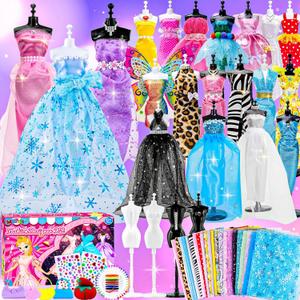 800+PCS Fashion Designer Kits for Girls, Doll Clothes Making Kit with 4 Mannequins, Creativity DIY Arts & Crafts Toys for Kids, Sewing Kit for Girls Aged 6-12+ Birthday Gifts