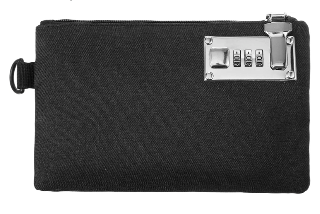 Money Bag with Lock, 5x8in Nylon Notary Bag with Lock, 3-digit Combination Locking Bank Bags for Store Cash, Jewelry, Passport, Medicine, Credit Cards and Valuables, Storage Cash Bags