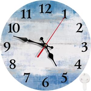 Abstract Teal Blue Modern Kitchen Wooden Clocks Easy To Read Wall Clock Battery Operated Hanging Clock For Living Room Dining Room School 