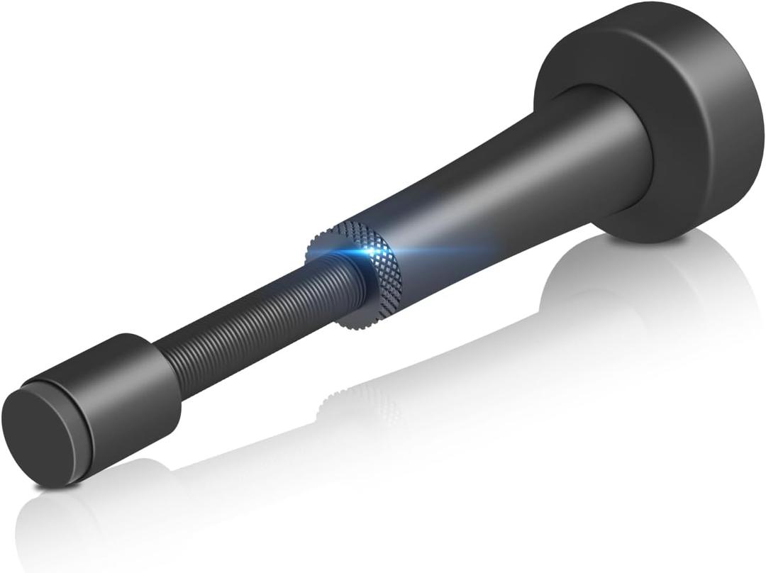 Adjustable Door Stopper, 3.07-4.45in Aluminum Door Stoppers for Bottom of Door, Matte Black Door Stop for Wall with Silicone Tip, Screw & Adhesive Installation