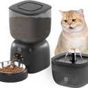 Automatic Cat Feeder with 3L Dry Cat Food Dispenser and 2L Water Fountain, Timed Feeder Dog with Portion Control and Daily Meals, Wire/Battery Automatic Feeders Black